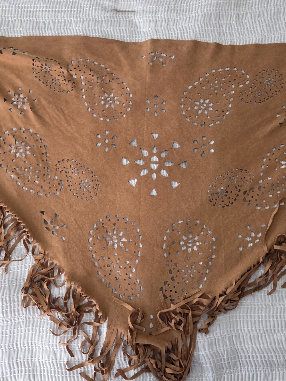 Montana West Western Fringe Shawl Wrap Tan Faux Suede Laser Cut Boho Festival